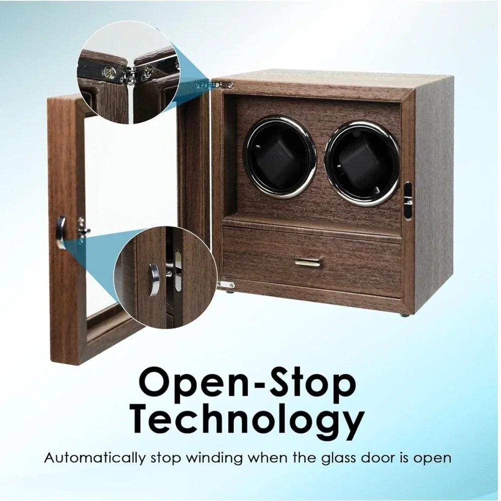 Double Automatic Watch Winder Jewelry Box Walnut Wood Rechargeable Dual Rotator‎